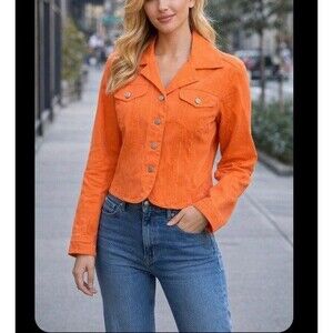 Live A Little fitted stretch Denim Jacket Orange Women’s Size M Cropped Y2K Boho